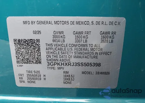 2025 Honda Prologue Touring из США, поврежденный, VIN 3GPKHXRJ3SS505398